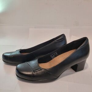 Clarks Artisan Rosalyn Belle Black Leather Block Heel Pumps Womens 9 M
